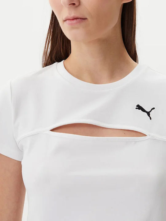 Essentials Tricou Crop Sportiv Damă Uscare Rapidă Alb
