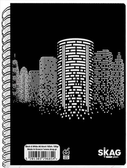 Skag Spiral Notebook Ruled A6 60 Sheets Black And White 1pcs (Μiscellaneous Designs)
