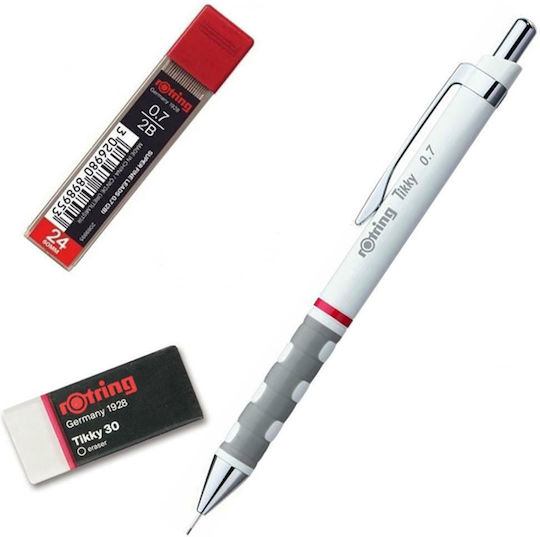 Rotring Tikky Μηχανικό Μολύβι Σχεδίου 0.7mm με Γόμα 1τμχ Λευκό