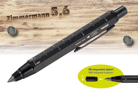 Troika Construction Mechanical Pencil for Drawing made of Brass with Sharpener 1pcs Black