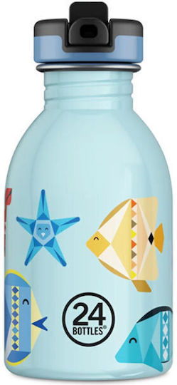 24Bottles Sea Friends Kids Water Bottle Thermos Stainless Steel with Straw Non Spill Light Blue 250ml