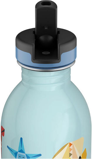24Bottles Sea Friends Kids Water Bottle Thermos Stainless Steel with Straw Non Spill Light Blue 250ml