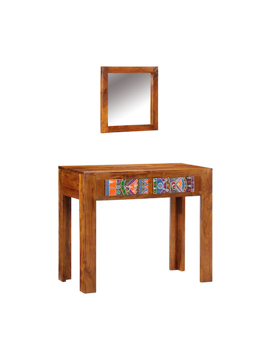 Bodenstehende Schminktisch aus Massivholz Braune Massivholz mit Spiegel 90x45x75cm