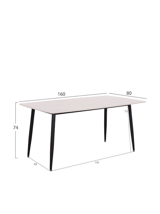 Raven Tisch Speisesaal White Marble-black 160x80x74cm