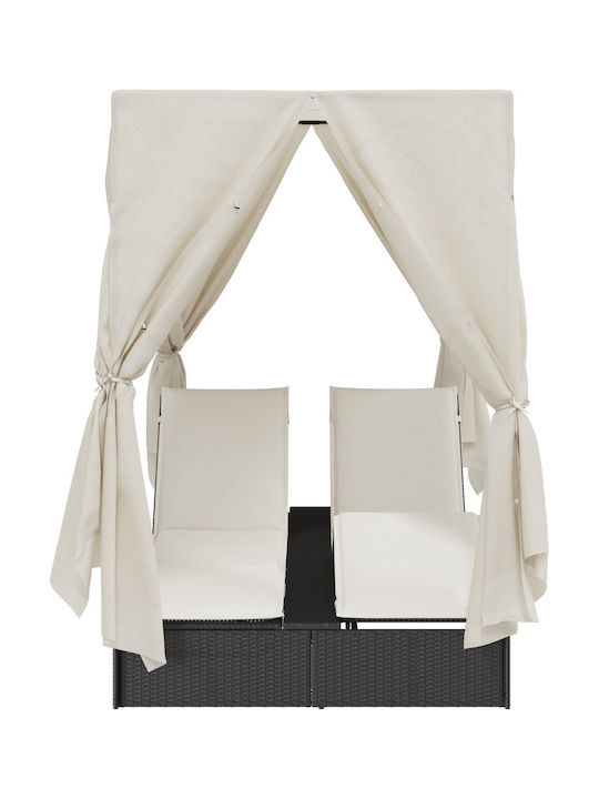 Liegestuhl-Bett Doppel Rattan mit Kissen Schwarz 203x128x202cm.