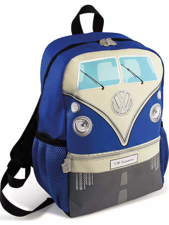 Vintage Lovers VW T1 Bus Blue School Bag Backpack Elementary, Elementary Blue with Water Bottle Holder 30Liters