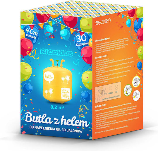 Complete Party Balloon Set Helium Tank Isp 30 Colored Balloons 40m Ribbon Helium 0.20 M3