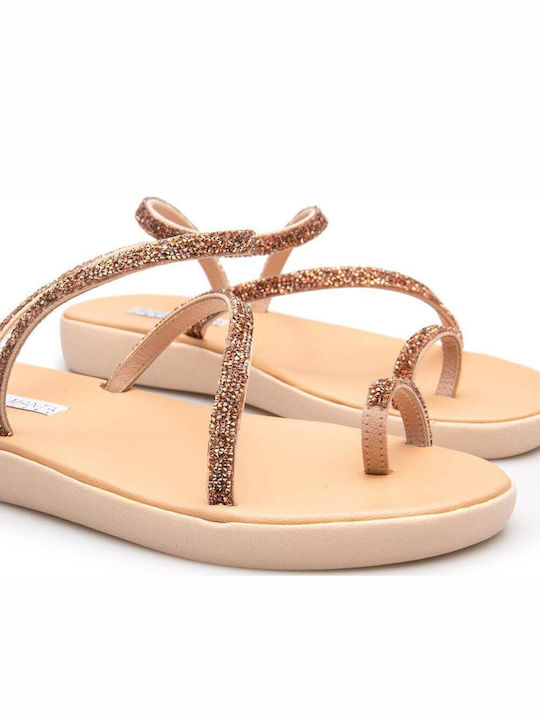 Leder Flache Sandalen für Damen Rose Gold