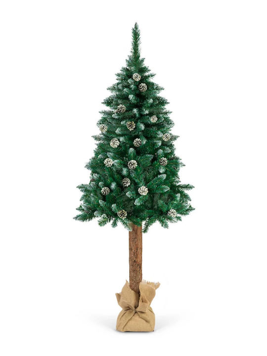 Pom de Crăciun Artificial Pe Trunchi Natural de Pin Isp Likesmart Pom de Crăciun 20 Conuri Bază Metal Acoperire din Juta 180 Cm