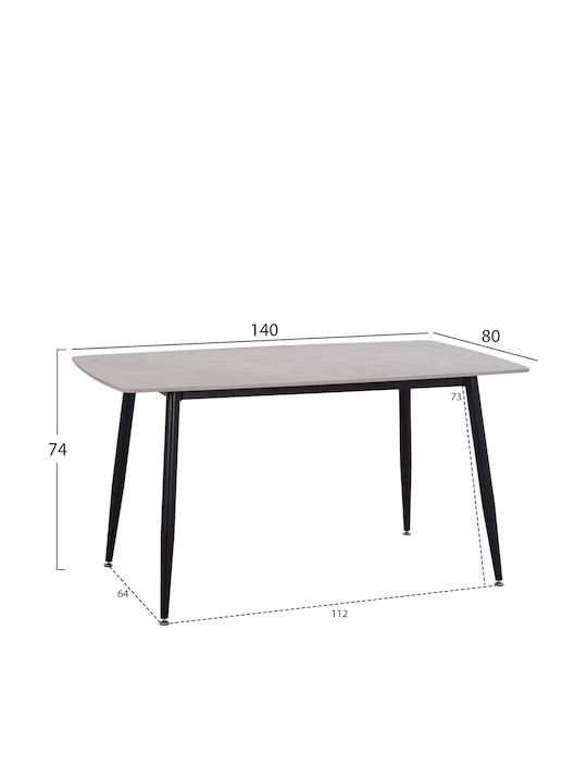 Raven Tisch Speisesaal Grey Marble-black Metal 140x80x74cm