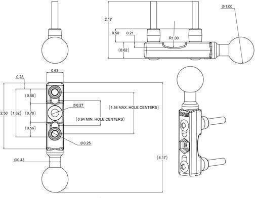 Ram Mounts Ram Chrome Brems- Kupplungs- Reservoir- Kugel- Basis Motorrad