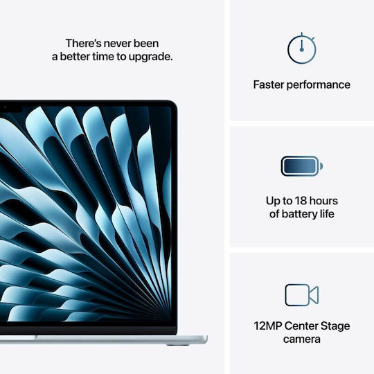 Apple MacBook Air 15.3" IPS Retina Display (M4-10-Core/16GB/256GB SSD/10-Core GPU) με Φορτιστή 70W Sky Blue (International English Keyboard)