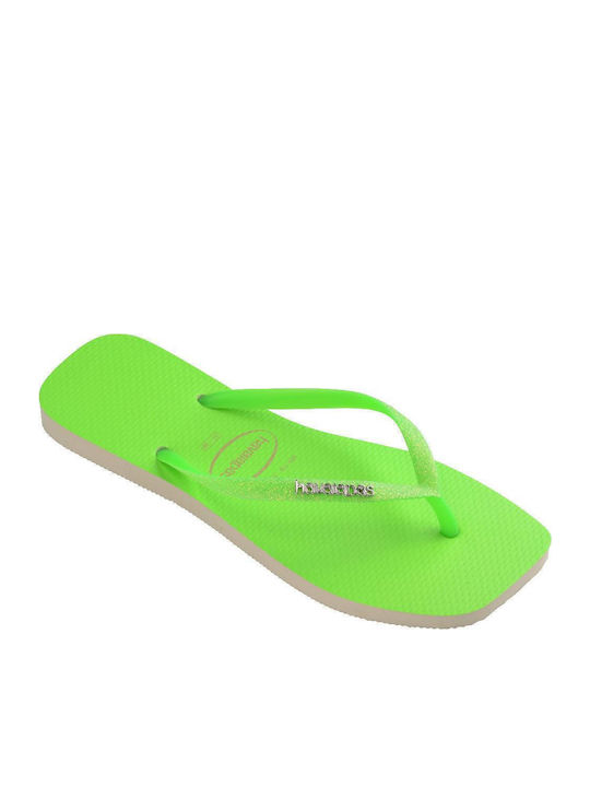 Havaianas Slim Square Glitter Neon Flip Flops Lime