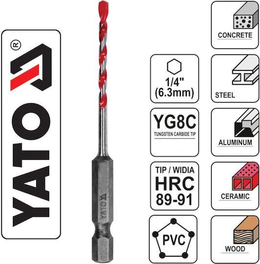 Yato Drill Carbide with Hexagonal Shank for Metal, Wood, Masonry, Glass and Tiles 7x85mm