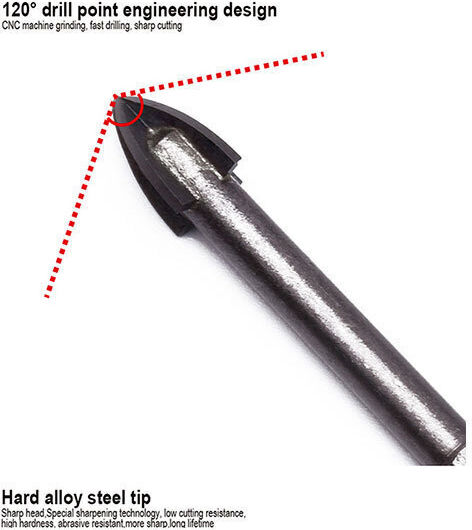 Harden Four-Cut Drill Carbide with Hexagonal Shank for Glass και Tiles 10mm