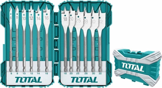 Total Set of 12 Feather Drills with Hexagonal Shank for Wood