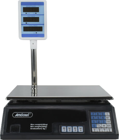 Andowl Electronic Retail Scale with Weighing Capacity of 40kg and Division 200gr
