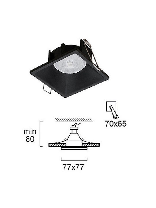 Viokef Fino Pătrat Metalic Spot Încorporat cu Soclu GU10 Negru 7.7x7.7cm. 1buc