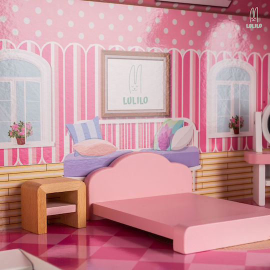 Lulilo Tulip Casă de Păpuși din Lemn 70 Cm Accesorii Incluse Roz