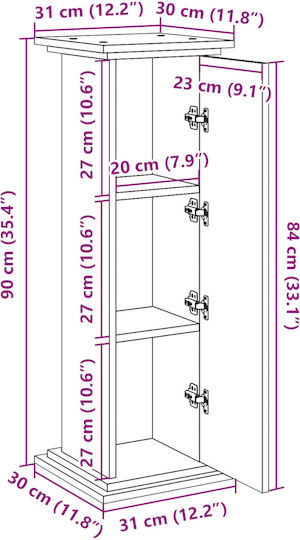 vidaXL Βάση Γλάστρας Ξύλινη Μαύρη 31x30x90εκ.