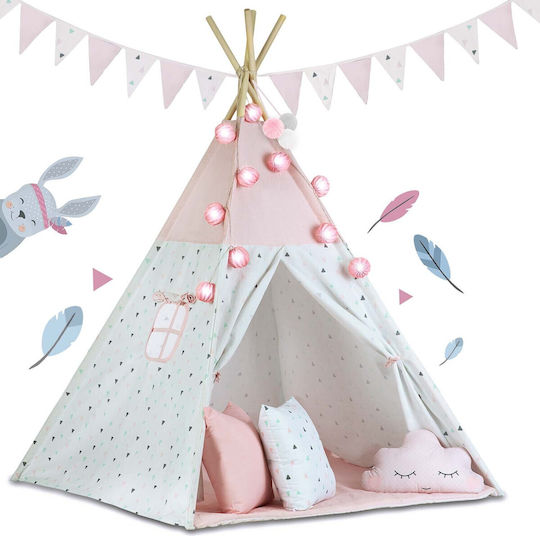 Montessori Style Play Tent "likesmart Fluffy Clouds" Children Light Garland 3 Pillows Insulating Mat Carrying Case 120 X 120 X 165 Cm Pink