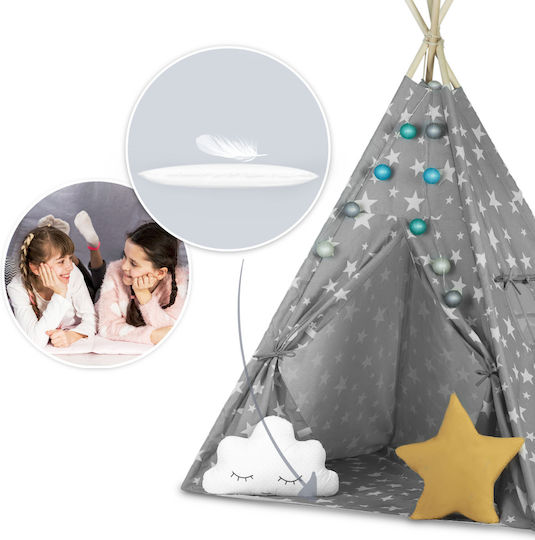Montessori Style Play Tent "likesmart Fluffy Clouds 100" Kids Light Garland 2 Pillows Carry Bag 120x120x165 Cm Gray