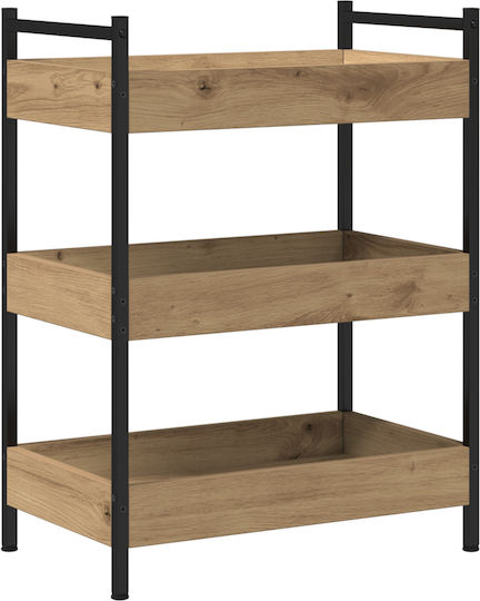 vidaXL Wooden Kitchen Trolley 3 Tiers Brown 50x30x70cm