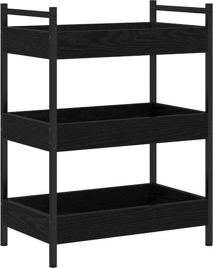 vidaXL Wooden Kitchen Trolley 3 Tiers Black 50x30x70cm