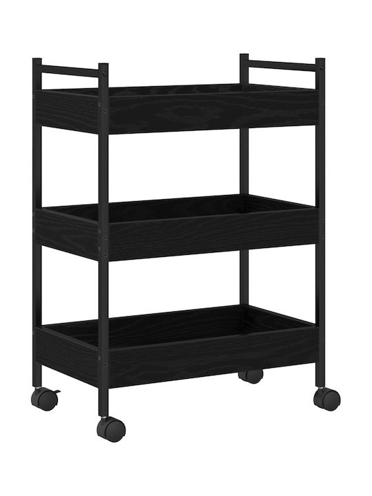 vidaXL Τρόλεϊ Κουζίνας Ξύλινο 3 Θέσεων Μαύρο 50x30x70cm
