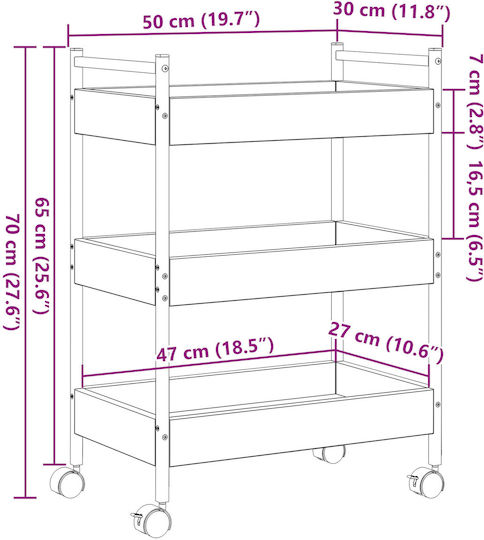 vidaXL Τρόλεϊ Κουζίνας Ξύλινο Καφέ 50x30x70cm