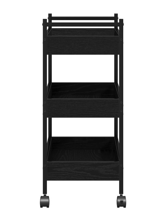 vidaXL Τρόλεϊ Κουζίνας Ξύλινο 3 Θέσεων Μαύρο 50x30x70cm