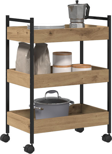 vidaXL Wooden Kitchen Trolley 3 Tiers Brown 50x30x70cm