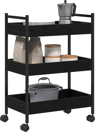 vidaXL Wooden Kitchen Trolley 3 Tiers Black 50x30x70cm