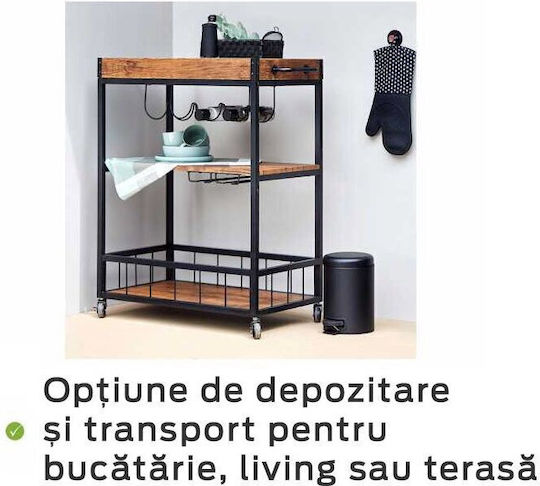 Wenko Wooden Kitchen Trolley 3 Tiers Brown 80x40x89.5cm