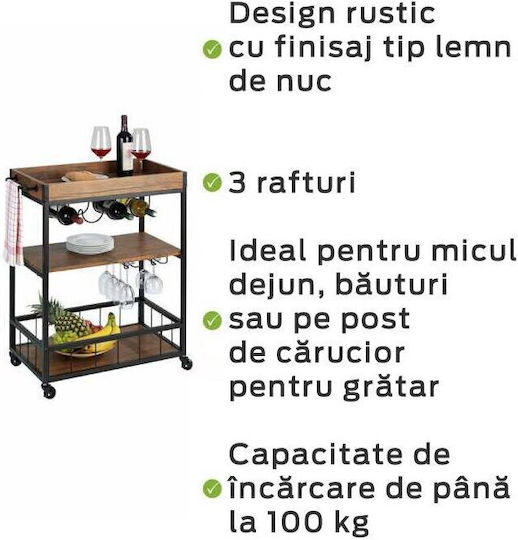 Wenko Wooden Kitchen Trolley 3 Tiers Brown 80x40x89.5cm