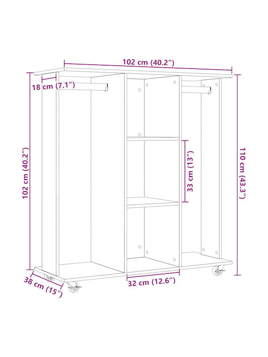 vidaXL Rollbar Kleiderständer Schwarz 102x38x110cm