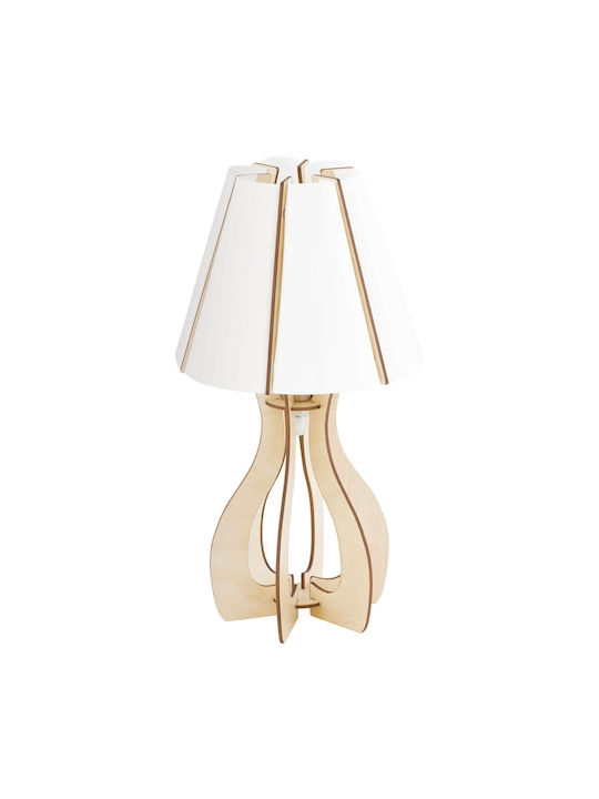 Eglo Wood Table Lamp for Socket E27 with White Shade and Beige Base