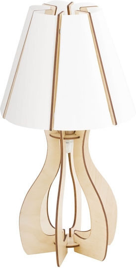 Eglo Wood Table Lamp for Socket E27 with White Shade and Beige Base