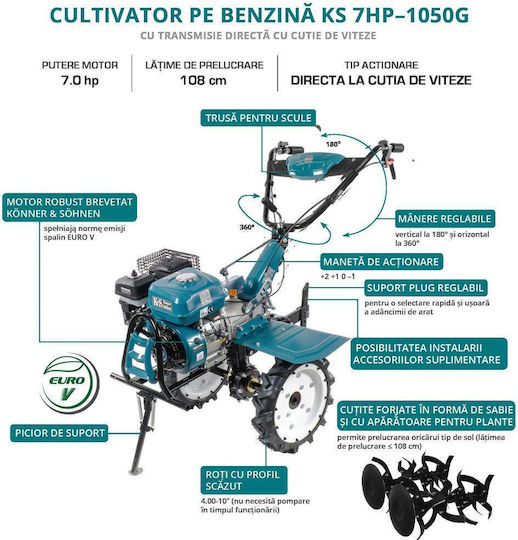 Könner & Söhnen 7HP-1050G În doi timpi Cultivator Benzină 7hp/212cc