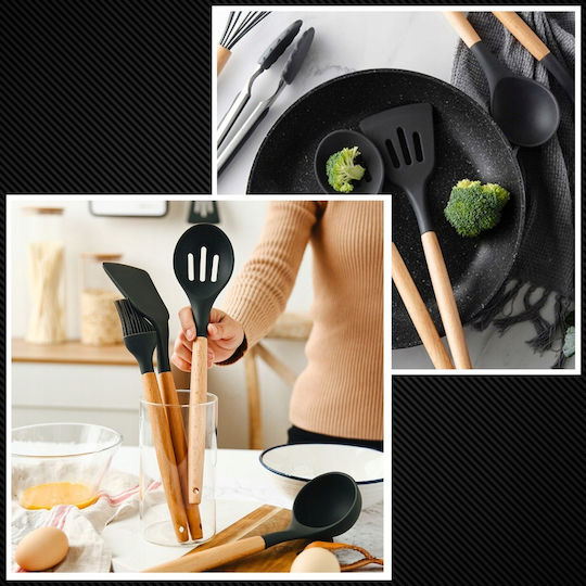 Set de Gătit din Silicon cu Suport 12buc Negru