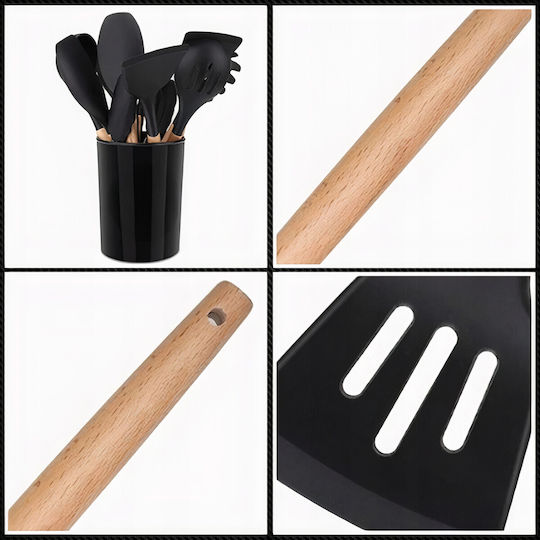Set de Gătit din Silicon cu Suport 12buc Negru