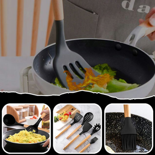 Set de Gătit din Silicon cu Suport 12buc Negru