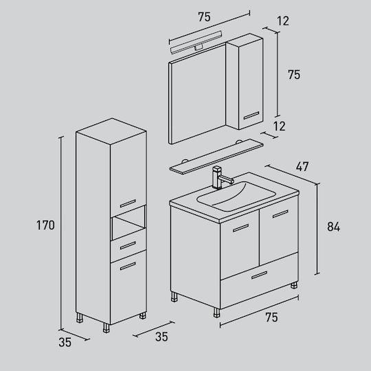 Pro Bagno Waschtisch ohne Waschbecken Beige