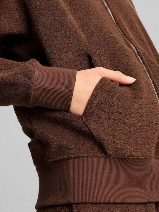 Her Winterized Γυναικεία Ζακέτα Φούτερ με Κουκούλα Καφέ