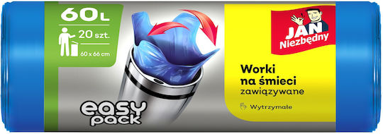 Jan Niezbędny Trash Bags Capacity 60lt with Handles 60x77cm 20pcs Blue