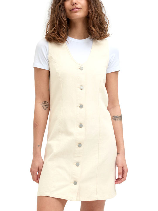 Rochie De Vară Pentru Femei Mini Rochie-Cămașă Denim Ecru Off-White