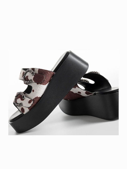 Damenplattformen Mules Strass Akrägen Damen A6280e Braunes Synthetisches Leder