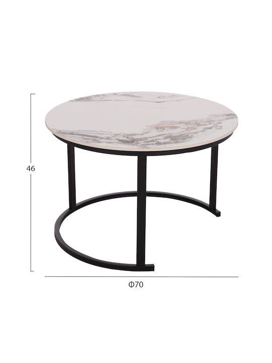 Rund Beistelltisch Talos Metall White Marble 2Stück B70xT70xH45.5cm