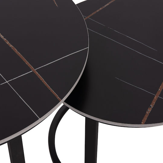 Round Side Table Talos Metal Black Ceramic 2 Pieces W70xL70xH45.5cm