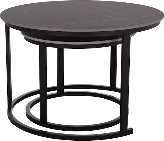 Round Side Table Talos Metal Black Ceramic 2 Pieces W70xL70xH45.5cm